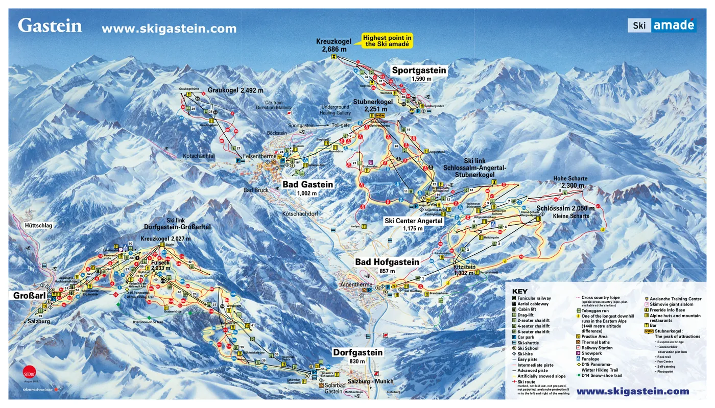 Plan des pistes de Bad Hofgastein, pistes, remontées mécaniques et descentes