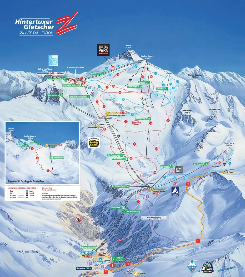 Plan des pistes de Hintertux