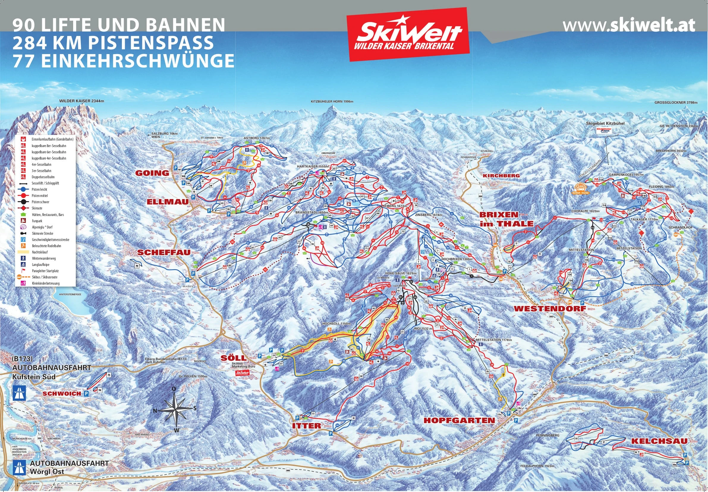 Plan des pistes de Ellmau, pistes, remontées mécaniques et descentes
