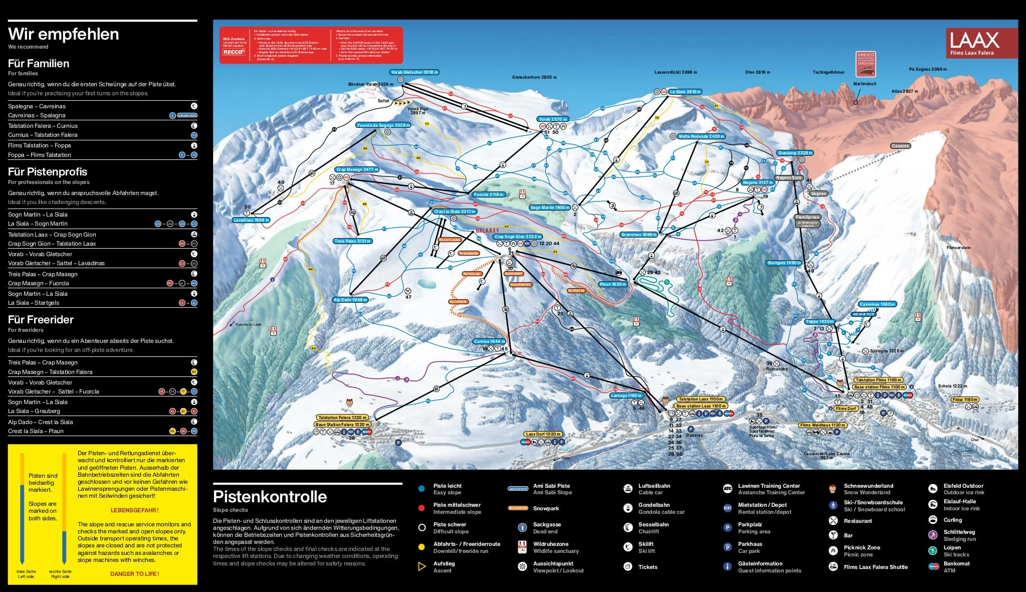 Plan des pistes de LAAX, pistes, remontées mécaniques et descentes