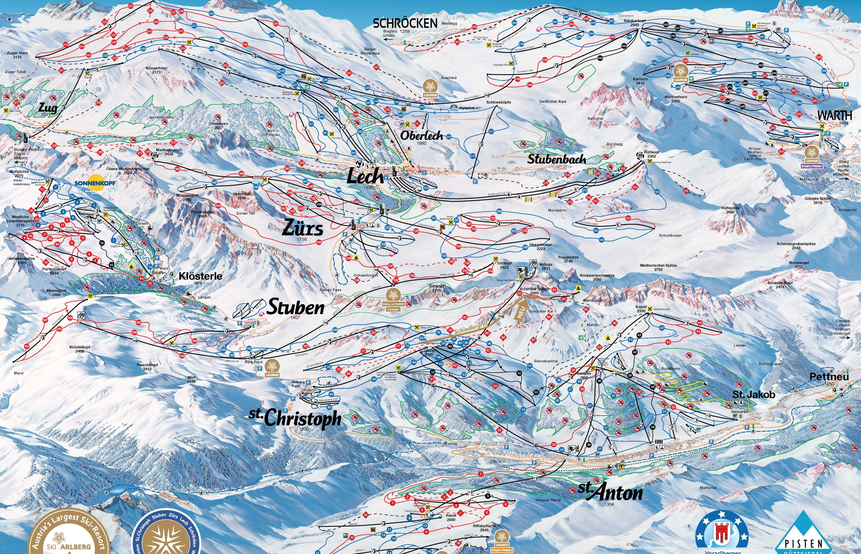 Plan des pistes de Lech-Zürs