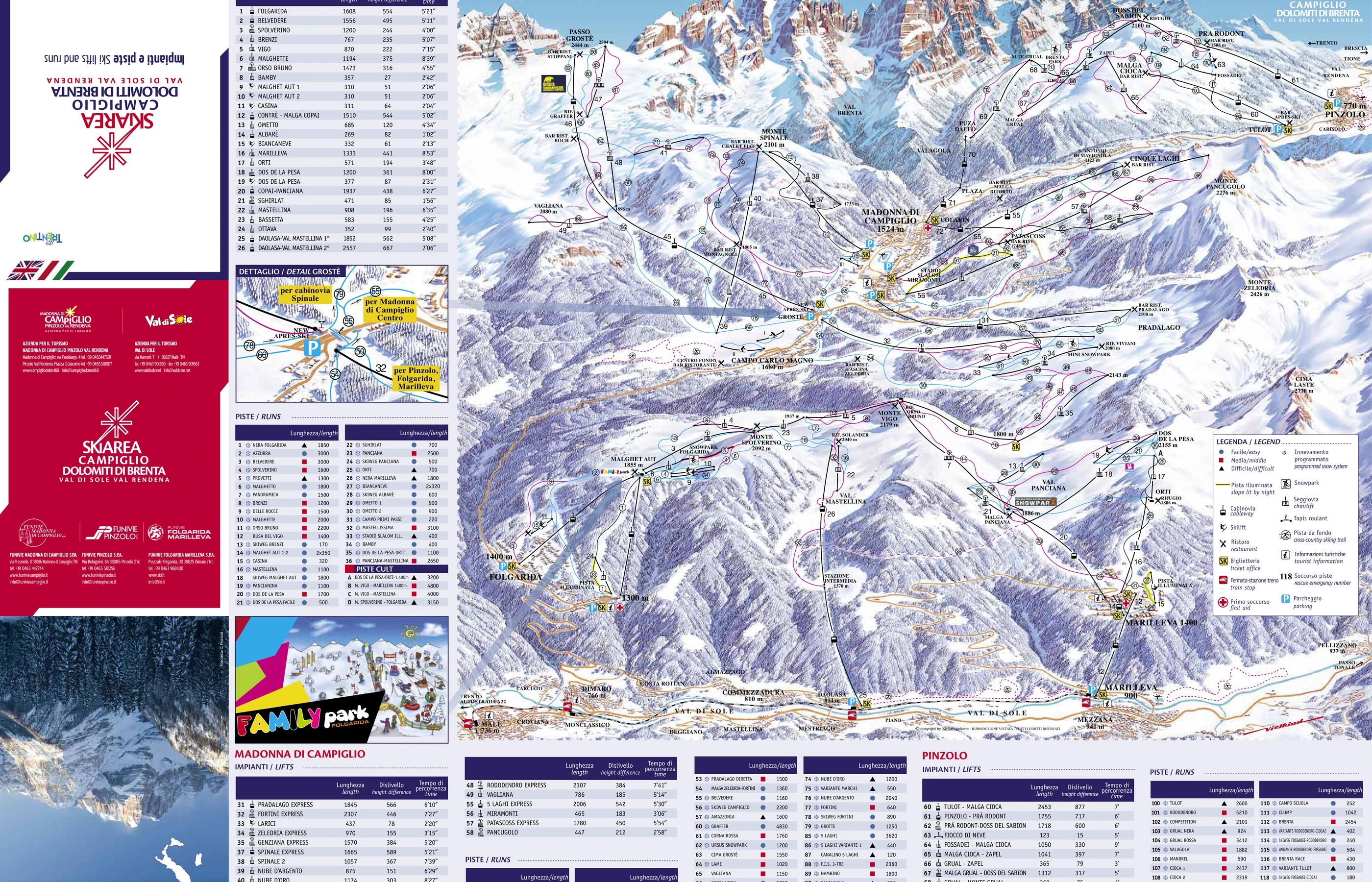 Plan des pistes de Madonna di Campiglio, pistes, remontées mécaniques et descentes