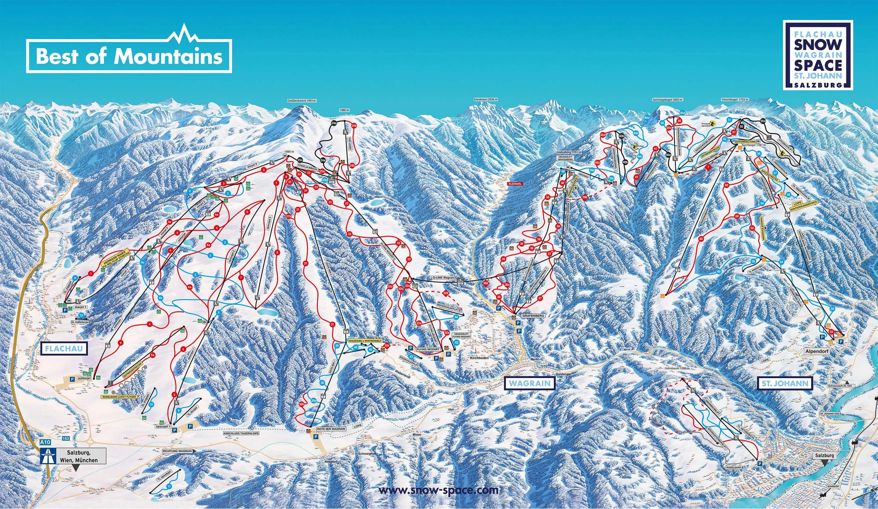 Plan des pistes de Söll, pistes, remontées mécaniques et descentes