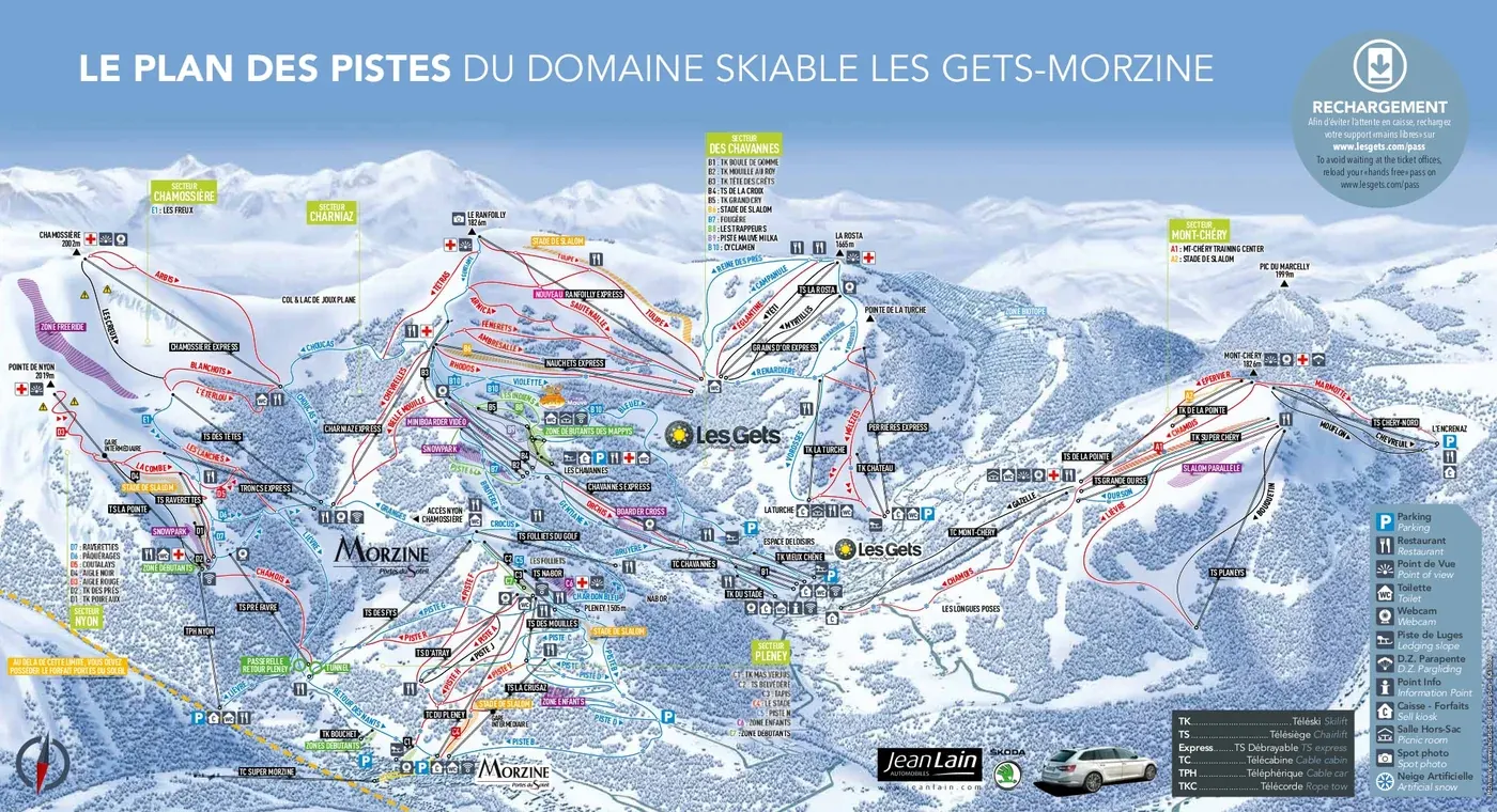 Plan des pistes de Morzine, pistes, remontées mécaniques et descentes