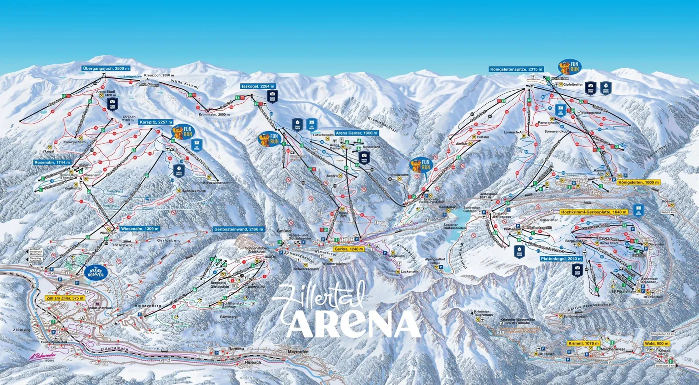 Plan des pistes de Zell am Ziller, pistes, remontées mécaniques et descentes