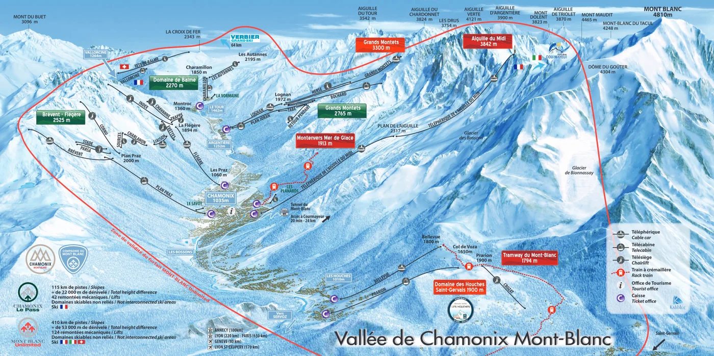 Plan des pistes de Chamonix