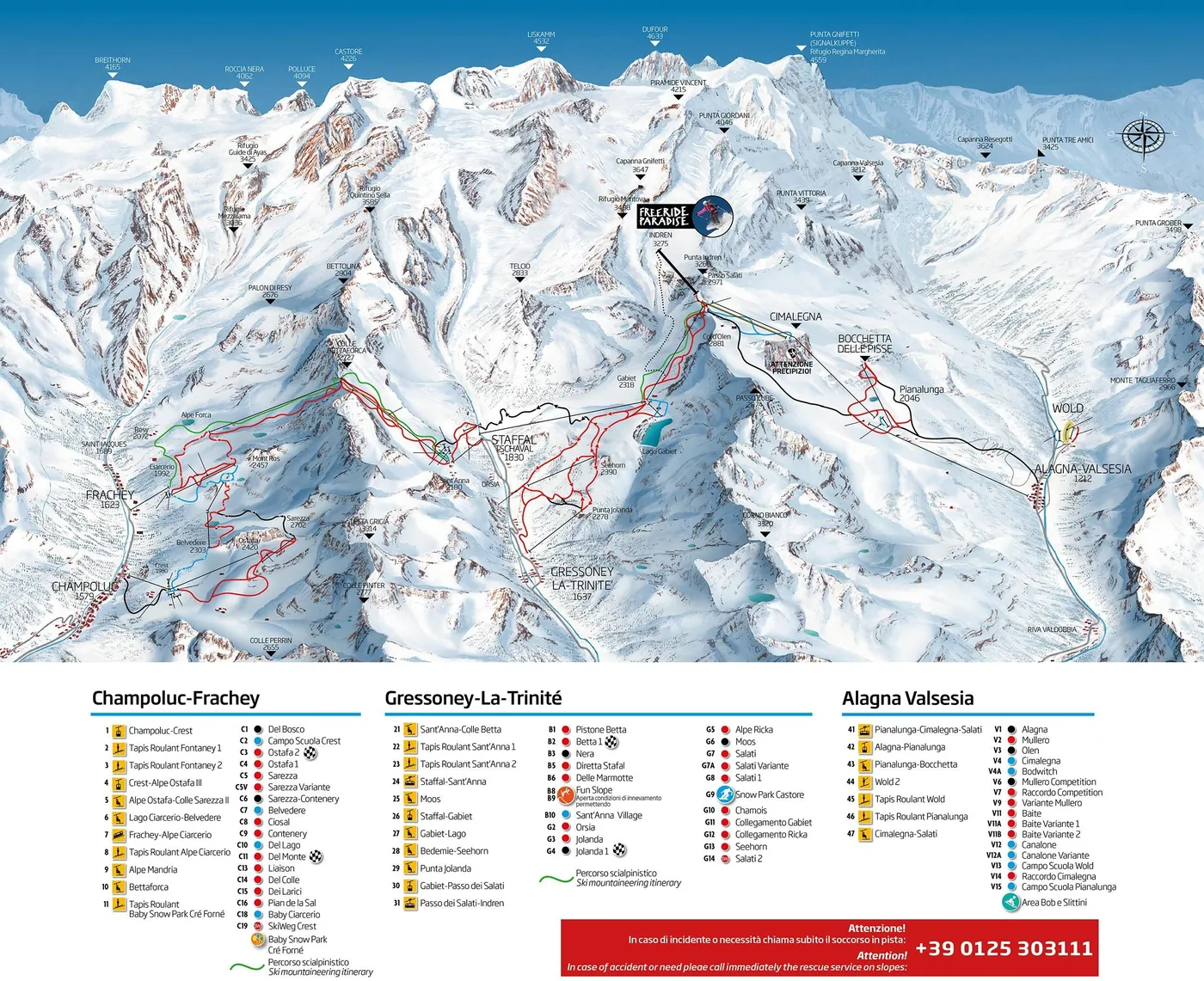Plan des pistes de Gressoney-La-Trinité