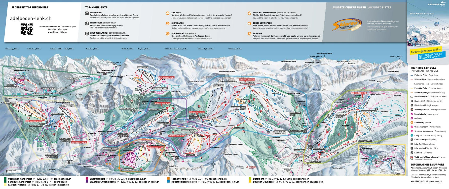 Plan des pistes de Adelboden, pistes, remontées mécaniques et descentes