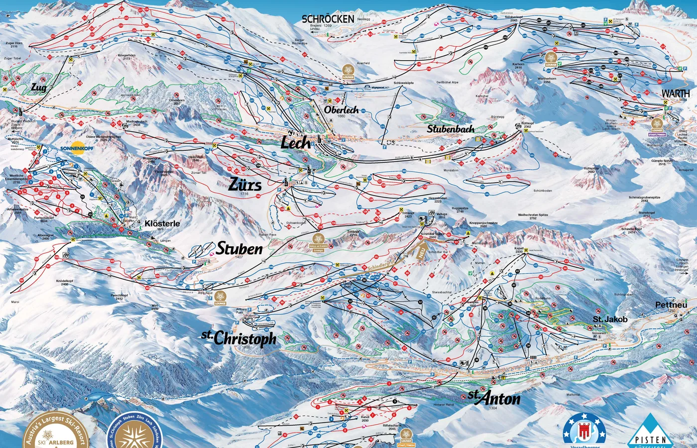 Plan des pistes de Lech-Zürs